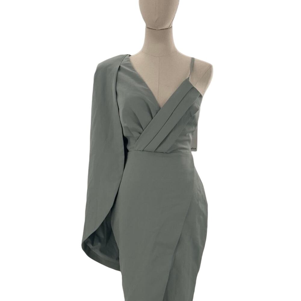 Lavish Alice Asymmetric Cape Overlay Pleated Cocktail Dress, A42